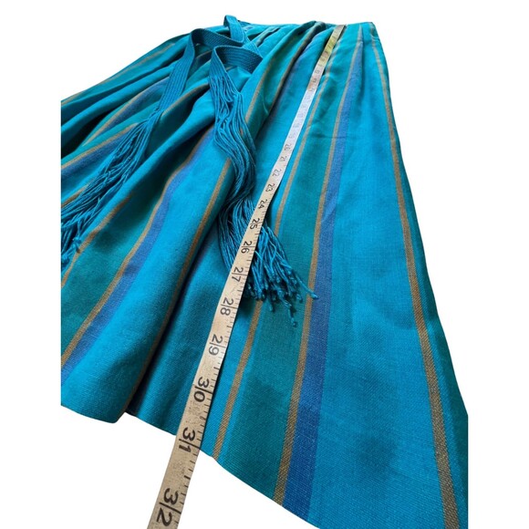 Vintage 80s Rafaella Midi Skirt Striped Blue Yellow Pintuck Pleats Granny Twee 8 - Picture 8 of 14